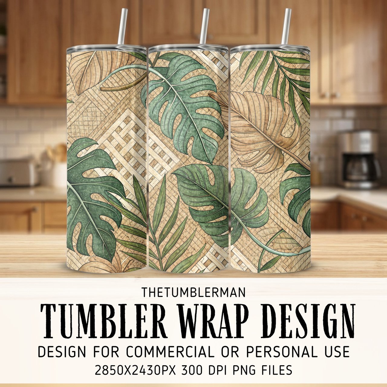 Woven Monstera Tropical Digital Design Size Bundle Png