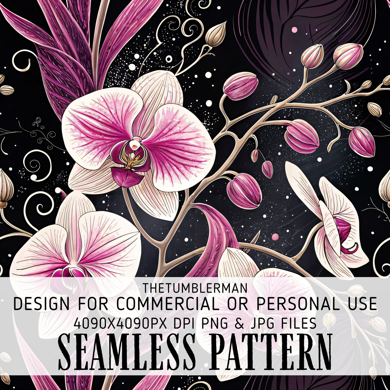 Pink Orchid Tumbler Design, Floral Digital Paper Pack, Watercolor Flower Background, Printable Junk Journal, Scrapbooking Paper Digital