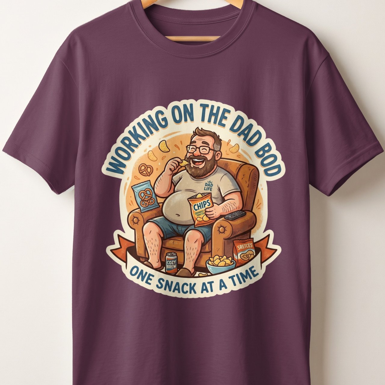 Dad Bod T-Shirt, Funny Dad Shirt, Father's Day Gift, Snack Lover Tee, Humorous Dad Life Graphic Top for Husband, Grandfather
