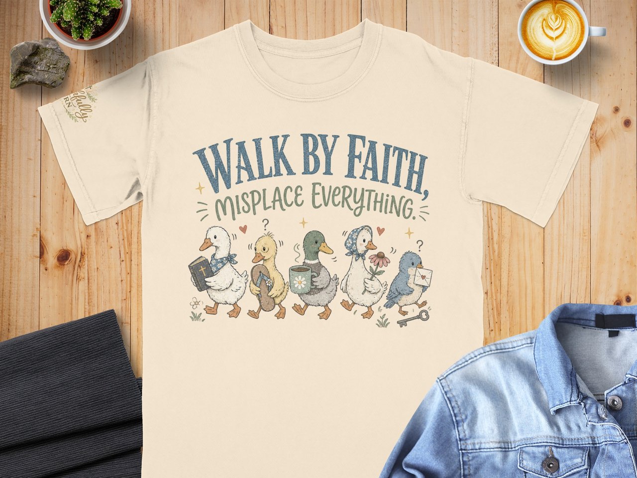 Walk By Faith Misplace Everything Shirt, Funny Christian Duck Tee, Cozy Faith Humor Gift for Mom, Cute Duck Lover T-Shirt