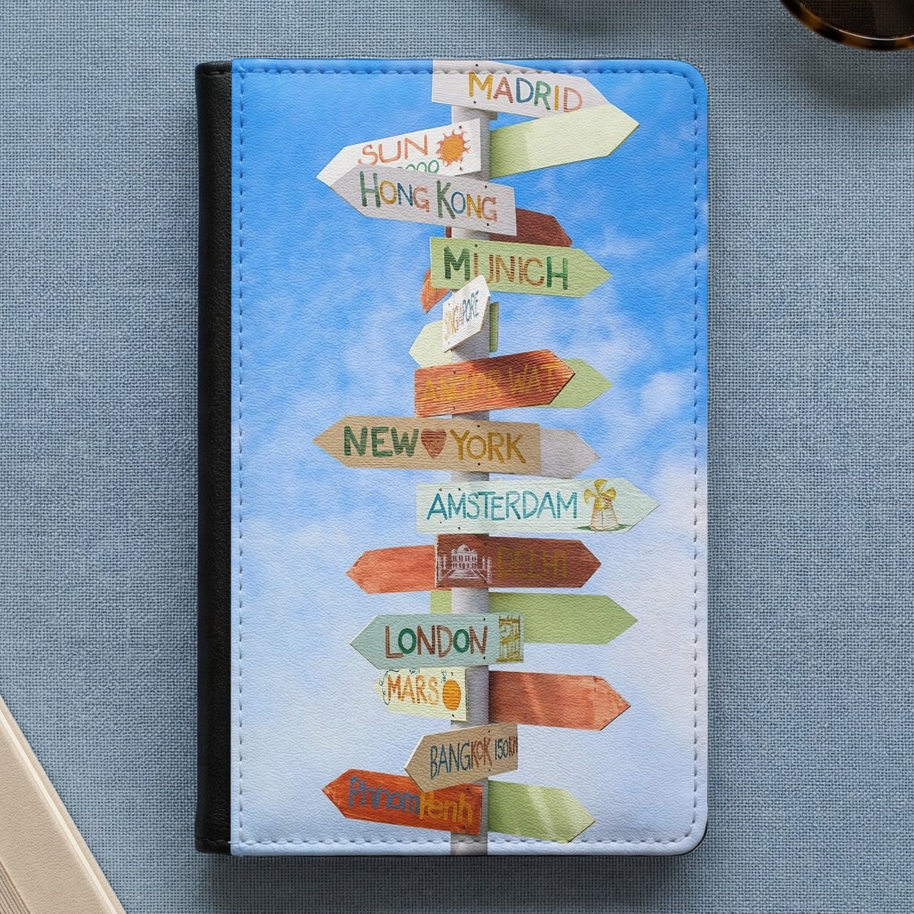 World Travel Signpost Passport Cover