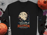 Nautical Halloween Witchs Regatta Full Moon Start Sailboat Graphic Sailor Ocean Wave Crewneck Sweatshirts thumbnail 8