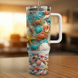 Vibrant Summer Beach Seashell Ocean Life 40oz Tumbler Wrap Design | Coastal Sea Life Digital Download for Sublimation thumbnail 4