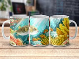 Vibrant Pufferfish Coral Reef Mug Wrap, Tropical Underwater Ocean Scene Gift, 11oz 15oz Sublimation Digital Download thumbnail 7