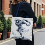 Halloween Tote Bag, Ice Skating Skeleton Tote, Spooky Season, Halloween Gift, Unique Design, Everyday Tote Bag, Cool Tote, Trick or Treat thumbnail 1