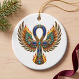 Egyptian Ankh Winged Ornament, Faux Gold Phoenix Flame Tree Decor, Mystical Kemetic Altar Holiday Gift, Ancient Egypt Spiritual Keepsake thumbnail 6