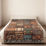 Global Boho Mosaic Velveteen Blanket, African Tribal Art Throw Pillow, Earthy Textured Woven Blanket, Unique Home Decor Gift thumbnail 9