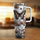40oz Tumbler Sublimation PNG, Distressed Butterfly Floral Tumbler Wrap, Tapered Seamless Digital Design, Free Car Coasters PNG Download thumbnail 3