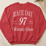 Vintage Race Day Sweatshirt, Preppy Motorsport Crewneck, Winners Circle 97 Racing Graphic Pullover, Aesthetic Track Day Car Enthusiast Gift thumbnail 3