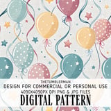 Digital Balloons Pattern, Starry Balloons Design, Party Balloons Digital Bundle, Commercial Use Pattern, Seamless Balloons Digital File thumbnail 1
