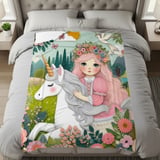 Unicorn Blanket Pillow Pillow Case: Floral Crown Girl, Pastel Colors, Whimsical thumbnail 5
