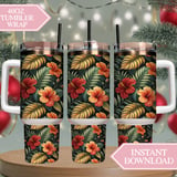 Tropical Floral Tumbler Design, Digital Paper Pack, Hibiscus Flower Backgrounds, Colorful Flowers, Printable Png for Sublimation thumbnail 8