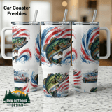 Bass Tumbler Wrap, 40oz Sublimation Design, American Flag Fish, Seamless Patriotic Tapered, Digital Download for Crafts thumbnail 1