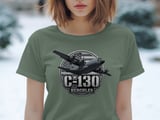 C-130 Hercules Military Aircraft T-Shirt, Veteran Pilot Air Force Gift, Patriotic Aviation Enthusiast Tee, Faux Metal Distressed Flag Print thumbnail 5
