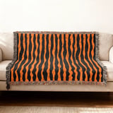 Distressed Orange Black Stripe Velveteen Blanket | Spooky Halloween Woven Throw Pillow | Grunge Fall Decor Gift thumbnail 4