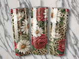 Leopard Floral Tumbler Wrap, 20oz Skinny Tumbler Design, Sublimation PNG, Rose Daisy Tumbler Wrap, Seamless Tumbler Design, Digital Download thumbnail 2