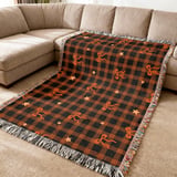 Cozy Plaid Bow Velveteen Blanket, Rustic Autumn Star Pattern Throw Pillow, Fall Woven Blanket, Halloween Home Decor Gift thumbnail 8