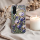 Art Nouveau Iris Tough Phone Case, Stained Glass Floral Phone Cover, Botanical Mosaic Pattern Gift for Her, Purple Flower Aesthetic Cover thumbnail 3
