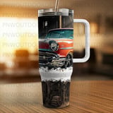 Classic Car 40oz Tumbler Sublimation Design, Vintage 1957 Chevy Barn Rustic Tumbler Wrap Digital PNG File, Distressed Seamless thumbnail 10