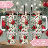 Watercolor Poinsettia Tumbler, Floral Digital Paper, Christmas Tumbler Design, Junk Journal Pages, Scrapbooking Paper, Printable PNG thumbnail 8