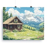 Mountain Cabin Poster, Framed Poster, Alpine Landscape, Cottagecore Decor, Mountain View Art, Cozy Home Print, Nature Artwork, Wall Decor thumbnail 9