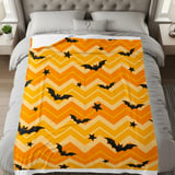 Cute Halloween Bat Chevron Woven Blanket, Soft Velveteen Throw, Spooky Stars Pillow Cover, Orange & Yellow Fall Decor thumbnail 6