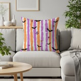 Halloween Bat Pillow Cover & Table Runner, Spooky Distressed Purple Orange Stripe Star Fall Decor, Whimsical Home Decor thumbnail 2