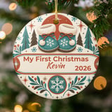 Baby First Christmas Ornament Personalized, Custom Name Year Winter Booties Keepsake, Retro Holiday Tree Decor Gift for New Mom Dad thumbnail 2