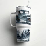 40oz Tumbler Wrap PNG Digital, Vintage Truck Sublimation Design, Misty Forest Landscape, Classic Car & Pine Tree Road Art for Dad Gift thumbnail 6