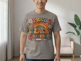Pray Teach Repeat Teacher T-Shirt, Christian Educator Gift, Retro Groovy Faith School Tee, Boho Rainbow Teacher Apparel for Women thumbnail 5