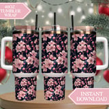 Cherry Blossom Tumbler Design, Digital Paper, Floral Backgrounds, Junk Journal, Pink Flowers, Printable PNG, Scrapbooking Paper thumbnail 8