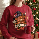 Highland Cow Halloween Sweatshirt Hoodie, Country Cutie Witch Cow Fall Tote Bag, Cute Ghost Pumpkin Autumn Graphic Spooky Season Gift thumbnail 7