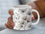 X-ray Flower Mug Sublimation Wrap, Ethereal Botanical Digital Design for 11oz 15oz Cup, Minimalist Ghosted Floral PNG, Instant Download thumbnail 5