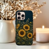 Sunflower Tough Phone Case, Embroidered Effect Botanical Floral Cover, Cottagecore Navy Wildflower Phone Case, Vintage Nature Lover Gift thumbnail 4