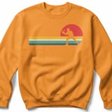 Pickleball Gildan Crewneck Sweatshirt, Retro Sunset Player Silhouette Vintage Stripes, Court Warm Up thumbnail 9