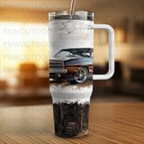 Classic Muscle Car 40oz Tumbler Wrap Sublimation Design | Distressed Garage Tapered PNG Seamless Automotive File + Car Coasters Digital thumbnail 10