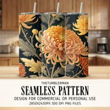 Golden Chrysanthemum Tumbler Design, Watercolor Flowers PNG, Digital Paper Pack, Floral Backgrounds, Junk Journal Pages, Printable Art thumbnail 2