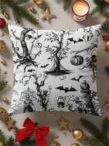 Gothic Toile Woven Blanket, Vintage Halloween Throw Pillow Spooky Skeleton Skull Decor, Dark Academia Cottagecore Tapestry Blanket thumbnail 4