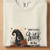 There's A Little Witch In All of Us Shirt, Celestial Witch Hat Floral Graphic Tee, Moon & Stars Halloween Sweatshirt Gift thumbnail 5
