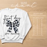 Racing Bow Sweatshirt, Its A Great Day For Racing Shirt, Checkered Bow Crewneck, Race Day Graphic Sweater, Trendy Motorsport Gift For Her thumbnail 8