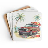 Grand Wagoneer Corkwood Coaster Set, The Waggy Coasters, Car Coasters, Beach Scene, Car Lover Gift, Drink Coasters, Automobile Art thumbnail 1