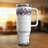 40oz Tumbler Sublimation PNG, Distressed Floral Butterfly Dragonfly Design, Tapered Seamless, Add Name for Personalization, Free Car Coaster thumbnail 5