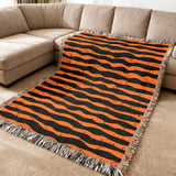 Distressed Orange Black Stripe Velveteen Blanket | Spooky Halloween Woven Throw Pillow | Grunge Fall Decor Gift thumbnail 9