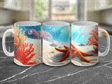 Vibrant Coral Reef Mug Sublimation Wrap for 11oz 15oz Mugs, Underwater Ocean Digital Design, Marine Life PNG Art File thumbnail 10