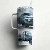 Vintage Truck 40oz Tumbler Wrap Design PNG, Misty Forest Mountain Classic Pickup Car Sublimation Wrap Digital Download for Him thumbnail 6