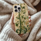 Jade Bamboo Tough Phone Case Asian Art Print Faux Gold Inlay Zen Cover Aesthetic Botanical Phone Case Gift For Her thumbnail 2