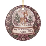 Baby First Christmas Ornament, Custom Woodland Deer Snow Globe Keepsake, Personalized Fawn Ornaments, Rustic Winter Holiday Tree Decor thumbnail 4