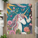 Magical Unicorn Blanket Pillow Pillow Case: Floral Girl Art, Rainbow, Fantasy thumbnail 6