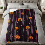 Halloween Jack O'Lantern Woven Blanket, Spooky Cute Pink Stripe Velveteen Blanket, Y2K Aesthetic Throw Pillow Decor Gift thumbnail 7