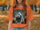 Ghost Reading T-Shirt, Library T-Shirt, Spooky Season T-Shirt, Halloween T-Shirt, Book Lover T-Shirt, Gothic T-Shirt, Witch T-Shirt thumbnail 4